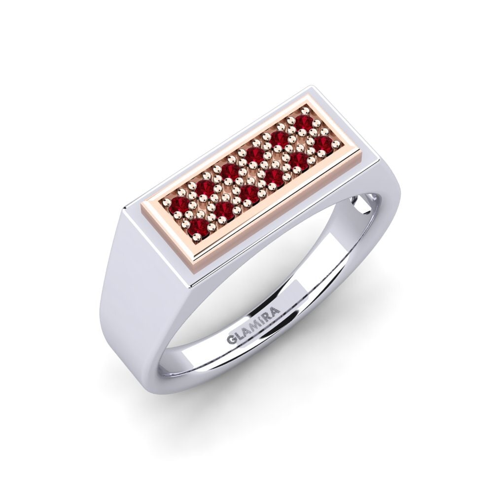 Oro Bianco & Rosso 375 Zircone Rosso Anello da uomo Scraggy