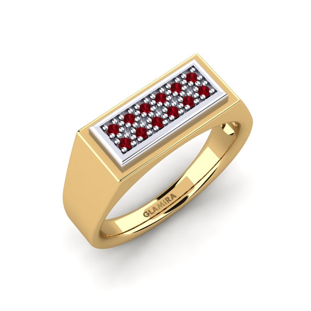 18k Oro Amarillo/Blanco Circonita Roja Anillo de Hombre Scraggy