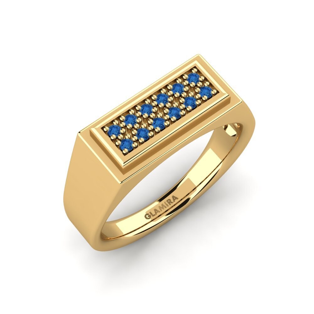 Oro Giallo 585 Zircone Blu Scuro Anello da uomo Scraggy