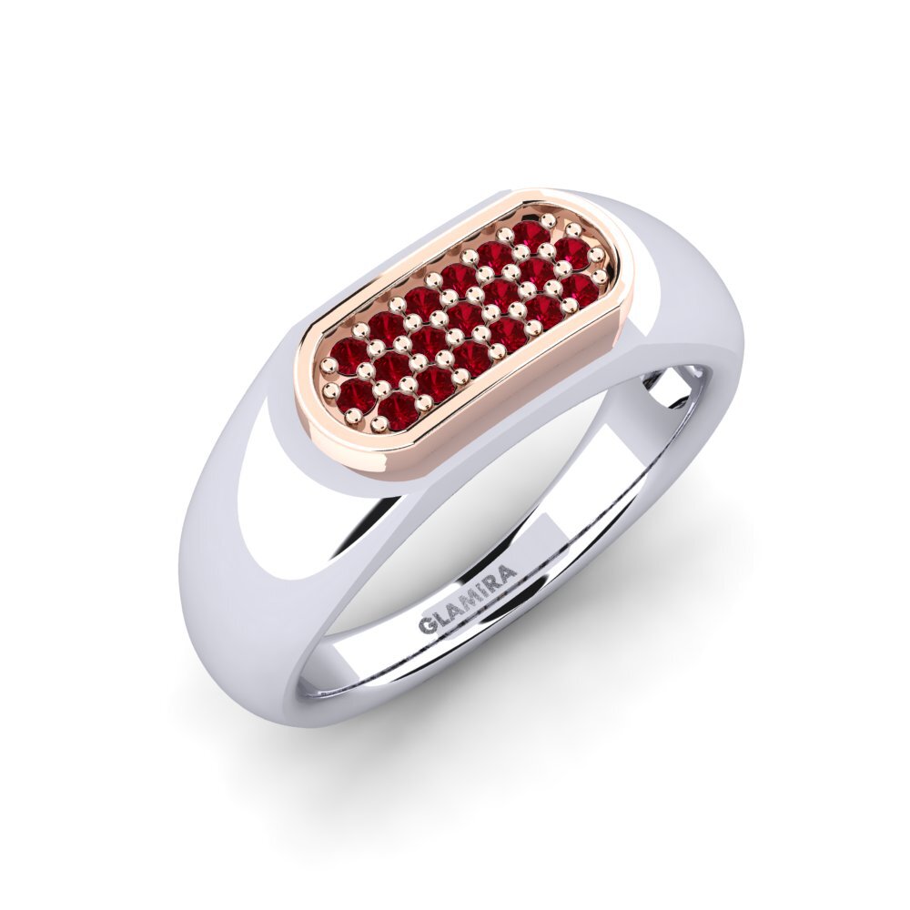 Oro Bianco & Rosso 375 Zircone Rosso Anello da uomo Sewaddle