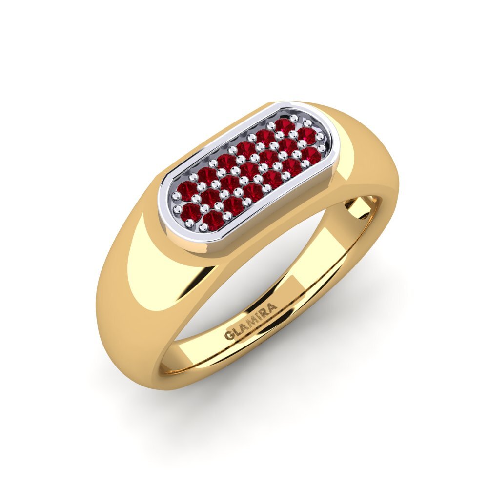 18k Oro Amarillo/Blanco Circonita Roja Anillo de Hombre Sewaddle
