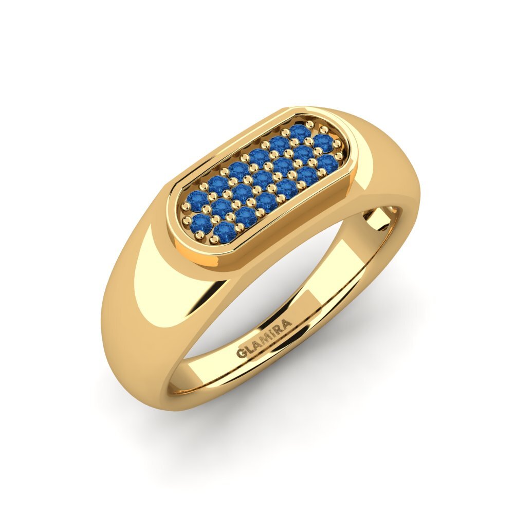 Oro Giallo 585 Zircone Blu Scuro Anello da uomo Sewaddle