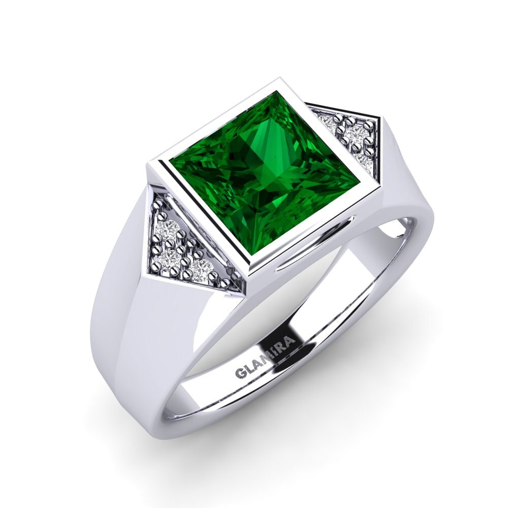 9ct White Gold Green Zirconia Men's Ring Shroomish
