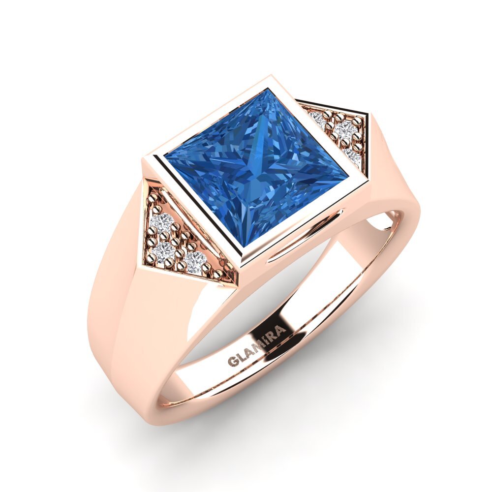 Oro Rosso 585 Zircone Blu Scuro Anello da uomo Shroomish