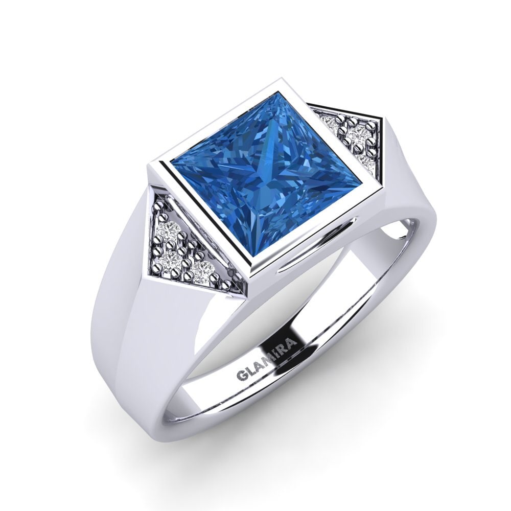 Oro Bianco 585 Zircone Blu Scuro Anello da uomo Shroomish