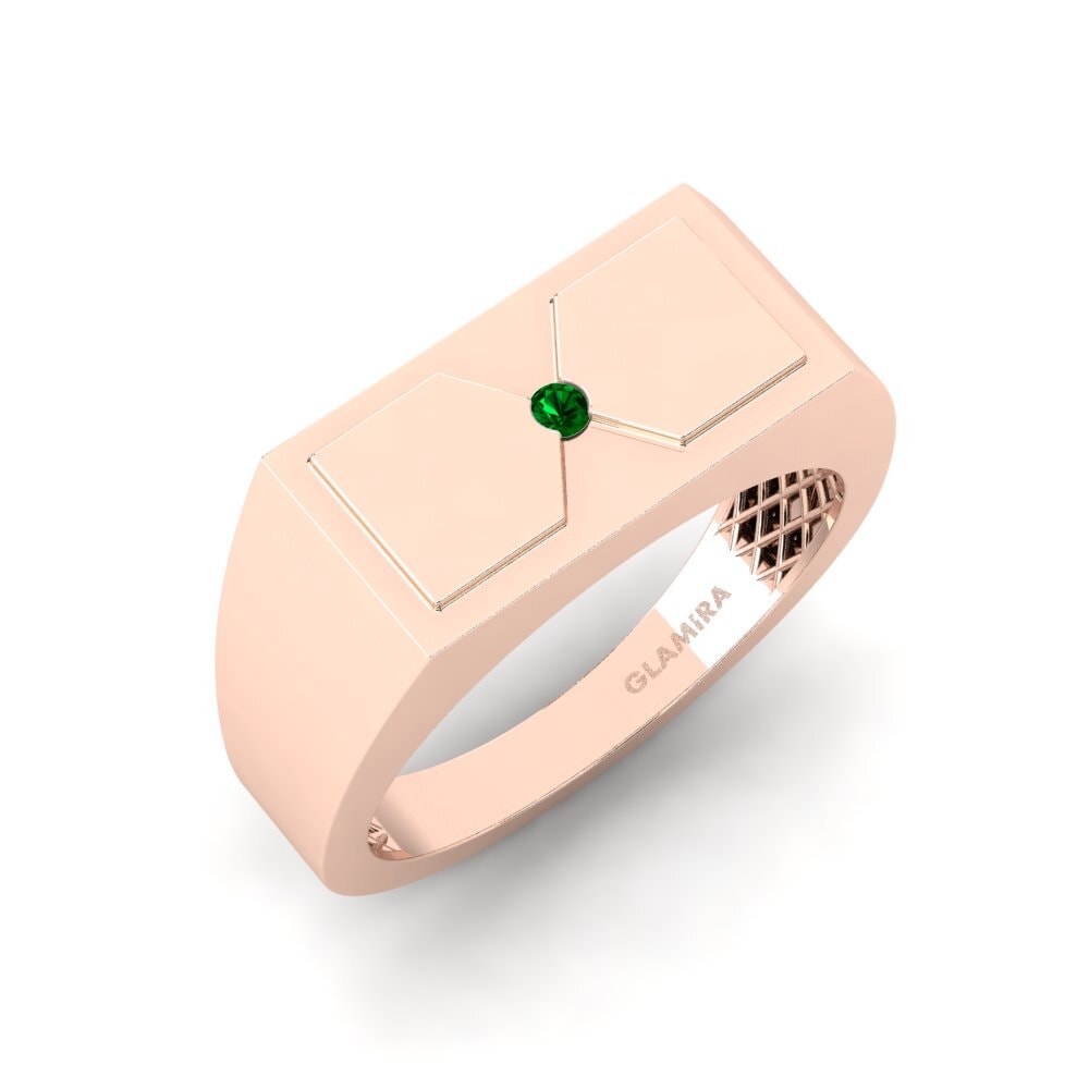 Oro Rosso 585 Zircone Verde Anello da uomo Warden