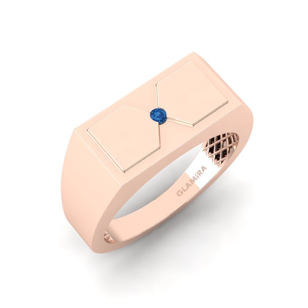 Oro Rosso 375 Zircone Blu Scuro Anello da uomo Warden