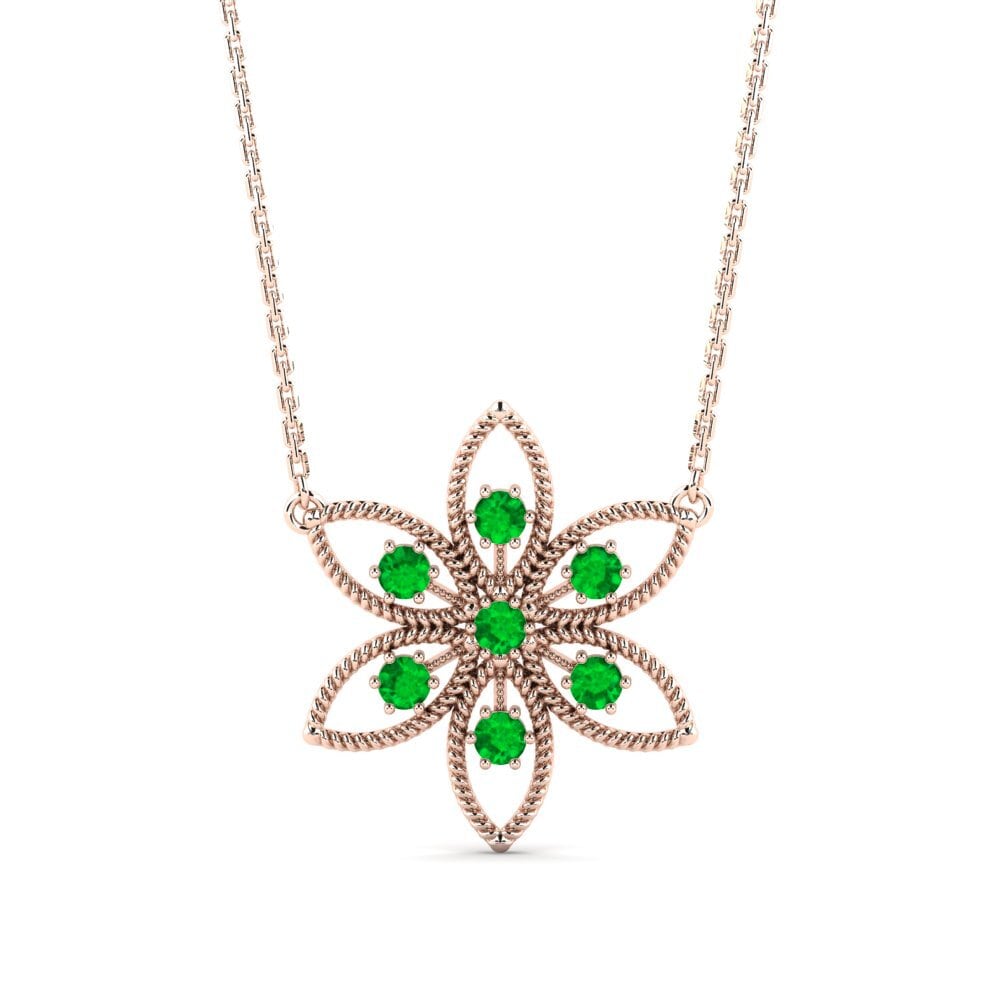 14K Rose Gold Emerald Necklace Acetal