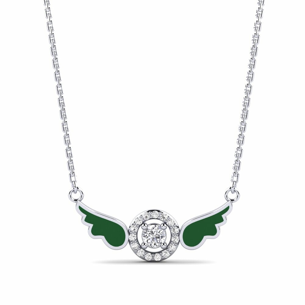 Vàng Trắng 14K Tròn Đá Moissanite Dây chuyền nữ Crane