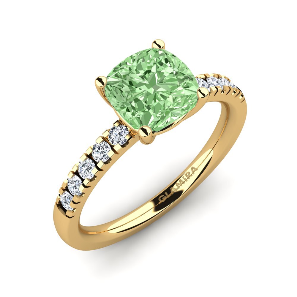 Gelbgold 375 Grüner Diamant Verlobungsring Allison