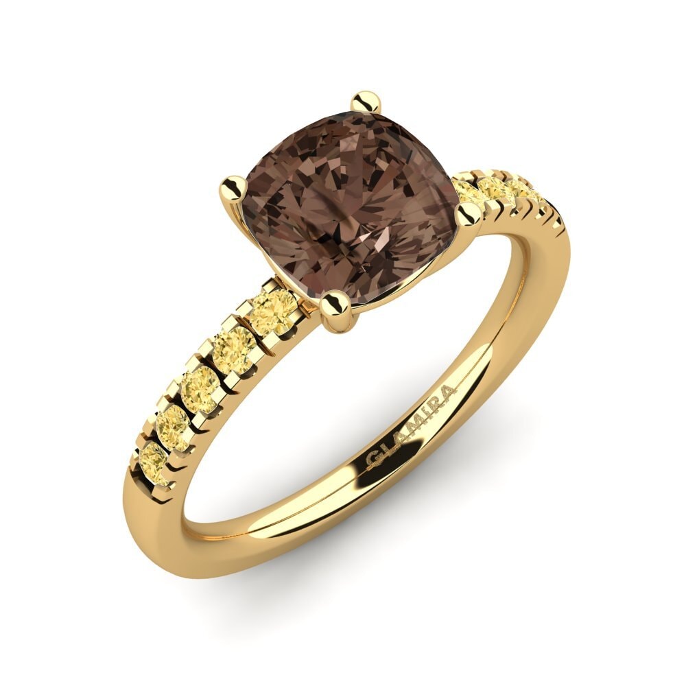 18k Oro Amarillo Cuarzo humo Anillo de compromiso Allison