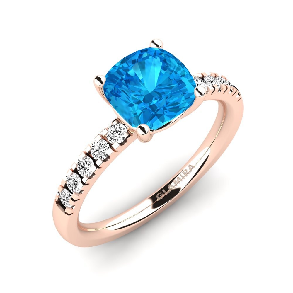 14k Oro Rosa Topacio azul Anillo de compromiso Allison
