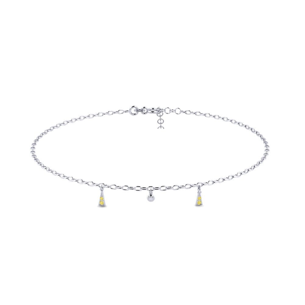 18k Oro Blanco Zafiro amarillo Tobillera de mujer Enchiura