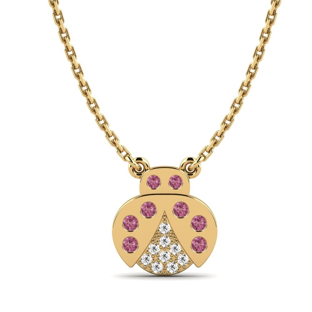 14k Oro Amarillo Rodolita de Granito Collar para Niño Kandn