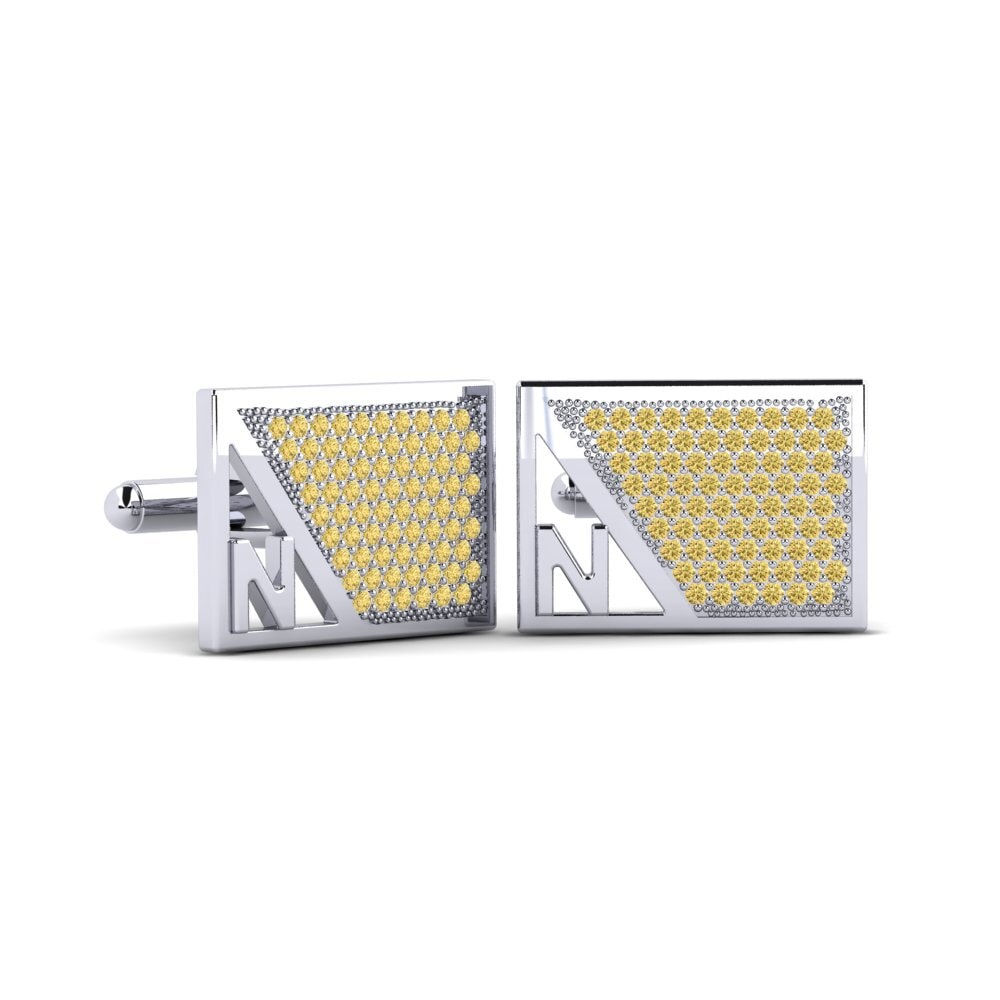 925 Prata de lei Diamante Amarelo Abotoadura Rez