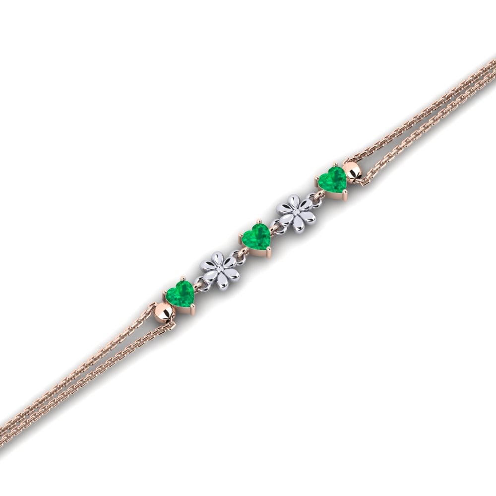 9ct Rose & White Gold Emerald Women's Bracelet Elsiey