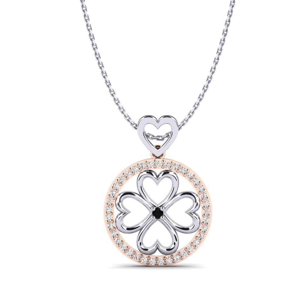 14k Oro Blanco & Rosa Ónix Negro Colgante de Mujer Elaine