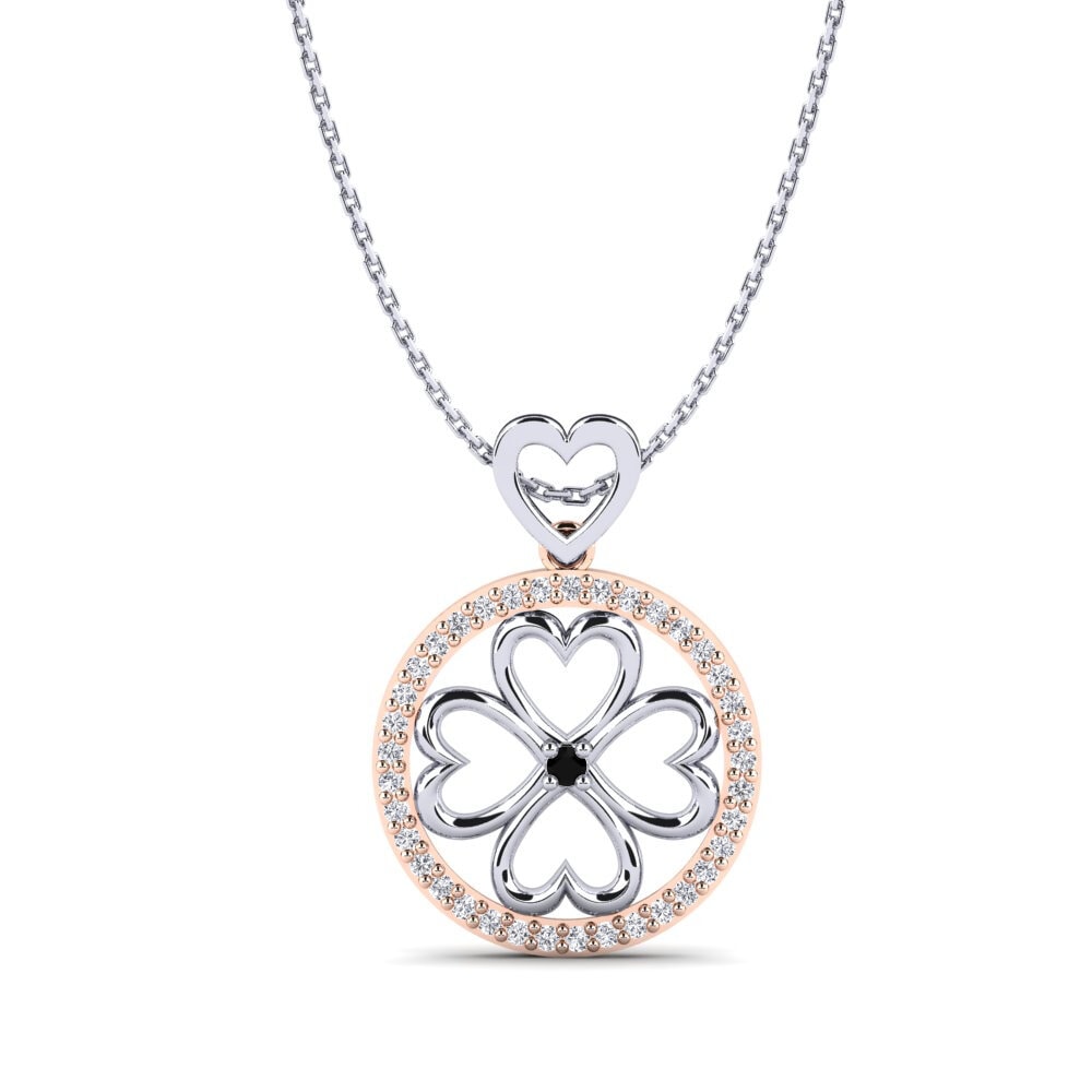 14ct White & Rose Gold Black Sapphire Women's Pendant Elaine