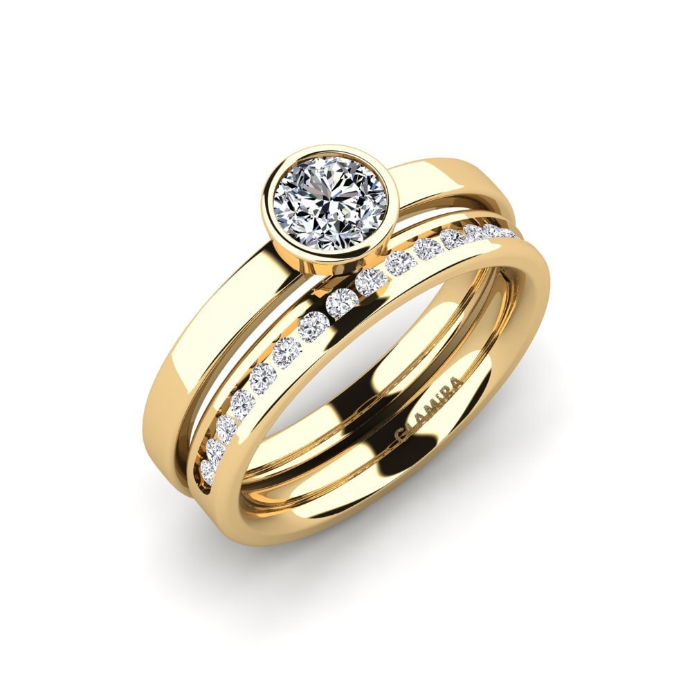 14k Oro Amarillo Circonita Set de Anillos Graceful
