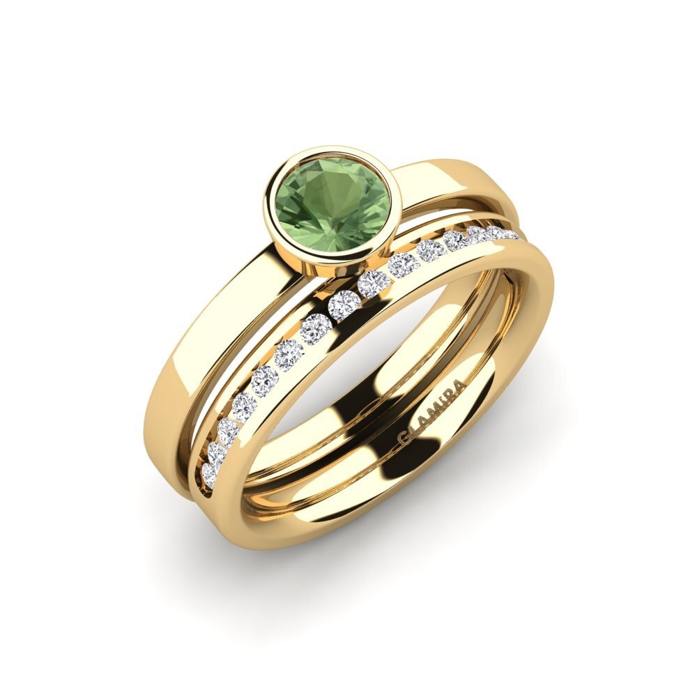 14ct Yellow Gold Green Sapphire Bridal Set Graceful