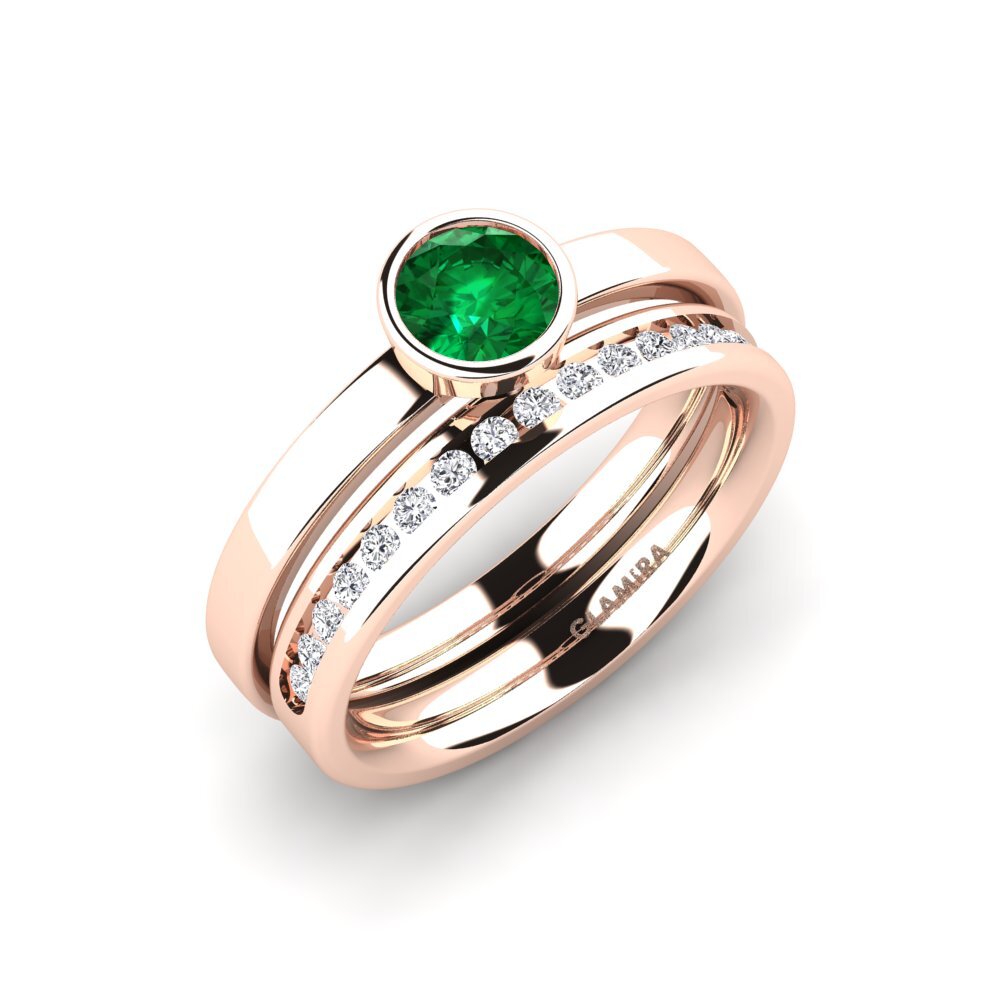 18ct Rose Gold Emerald (Lab Created) Bridal Set Graceful
