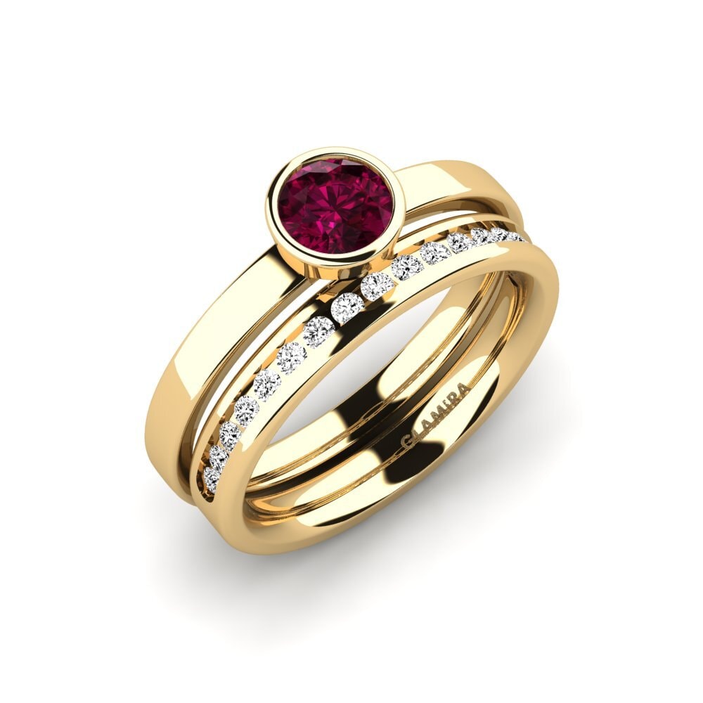 375 Gult Guld Rhodolit Granat Brudesæt Graceful