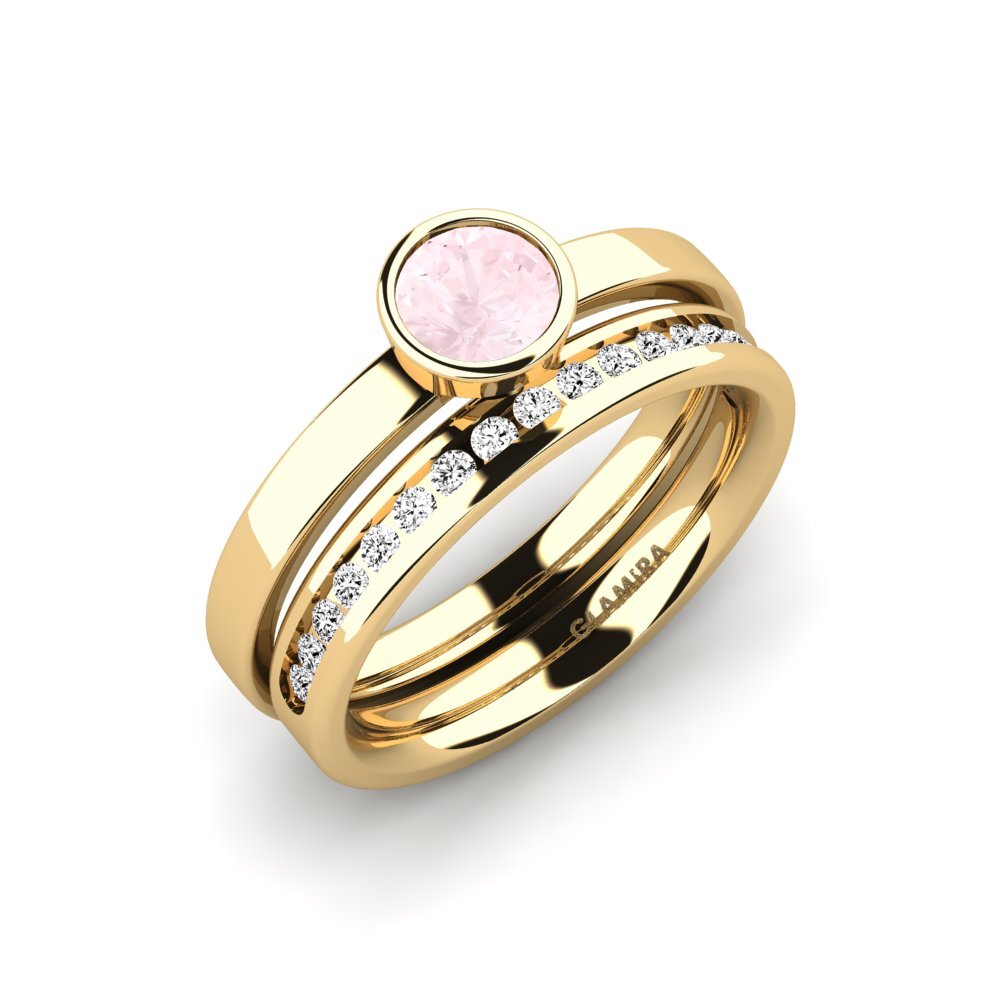 14k Oro Amarillo Cuarzo rosa Set de Anillos Graceful