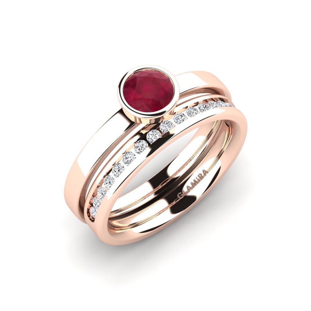 9ct Rose Gold Ruby Bridal Set Graceful