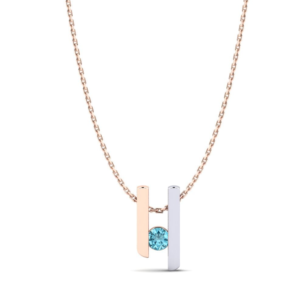 14ct Rose / White Gold Blue Zircon Women's Pendant Calissa