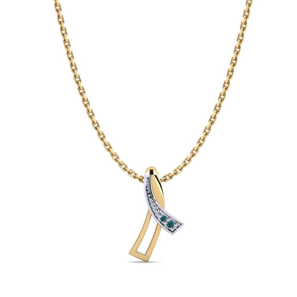 14k Oro Amarillo & Blanco Diamante Azul Colgante de Mujer Lorey