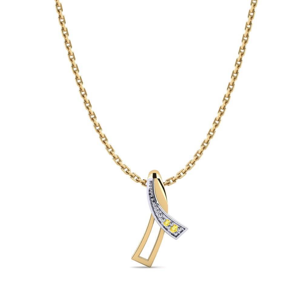 14k Oro Amarillo & Blanco Zafiro amarillo Colgante de Mujer Lorey