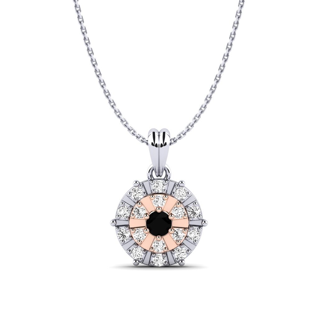 14k Oro Blanco & Rosa Ónix Negro Colgante de Mujer Myra
