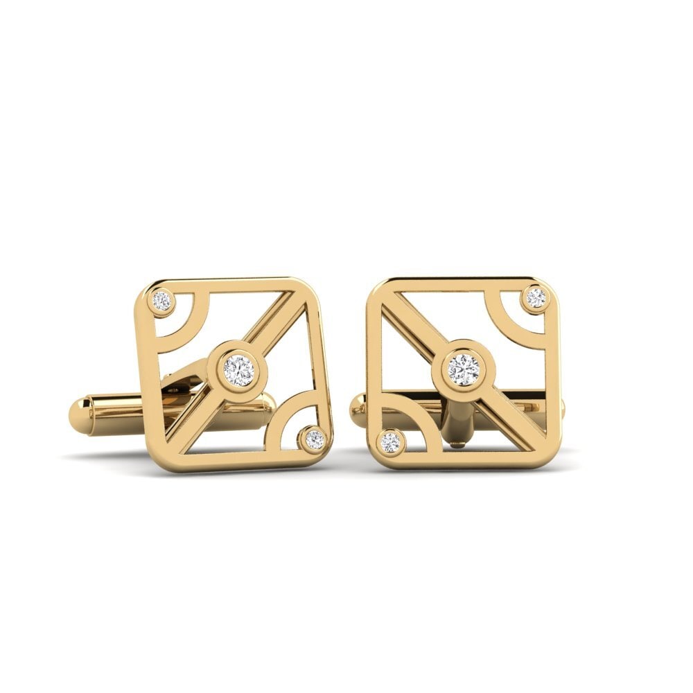 14ct Yellow Gold White sapphire Cufflink Cliquy
