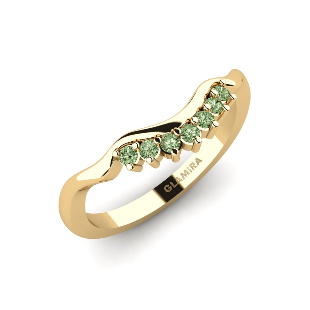Or Jaune 14k Diamant Vert Ensemble de mariée Crinkly Bague B