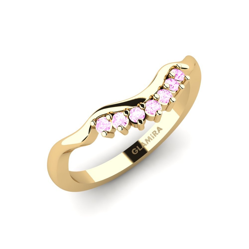 Or Jaune 14k Saphir Rose Ensemble de mariée Crinkly Bague B