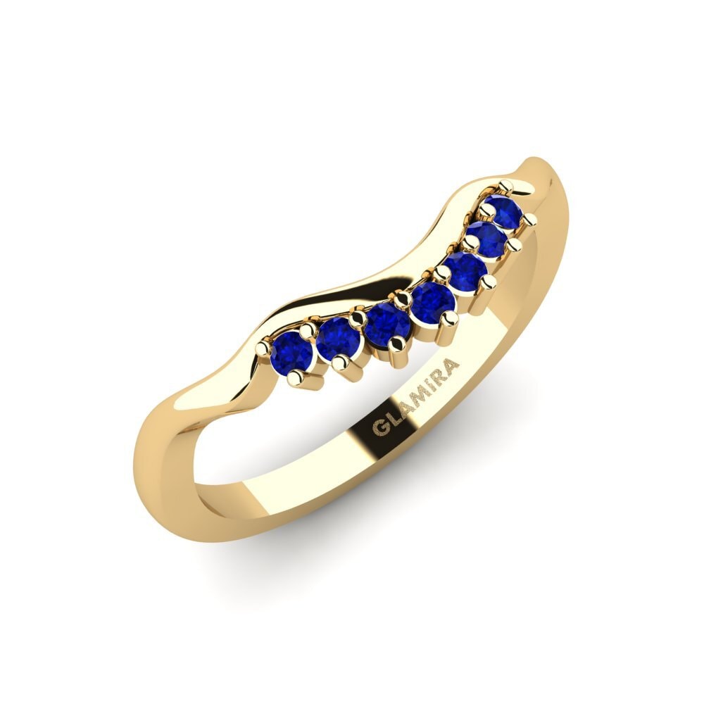 Or Jaune 9k Saphir Ensemble de mariée Crinkly Bague B