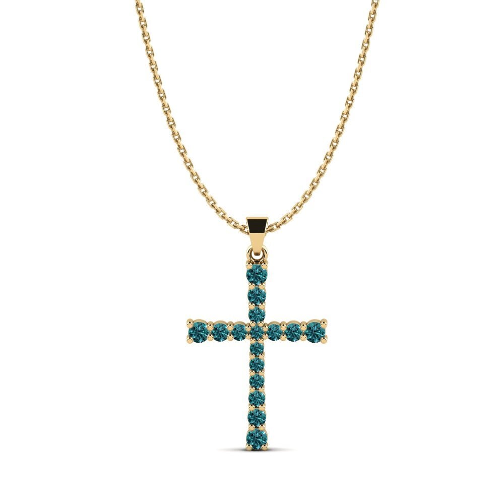14k Yellow Gold Blue Diamond Women's Pendant Polin