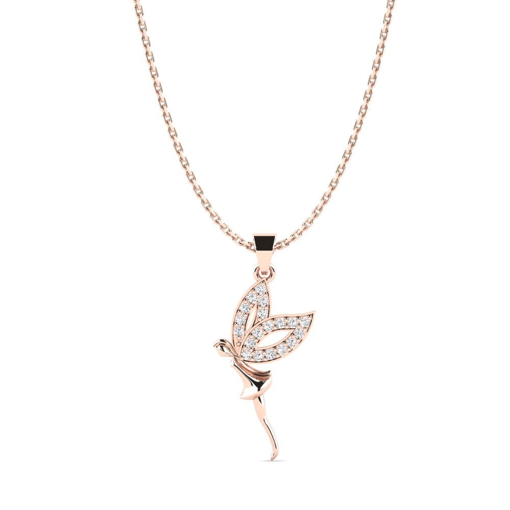 14K Rose Gold White sapphire Pendant Fairy