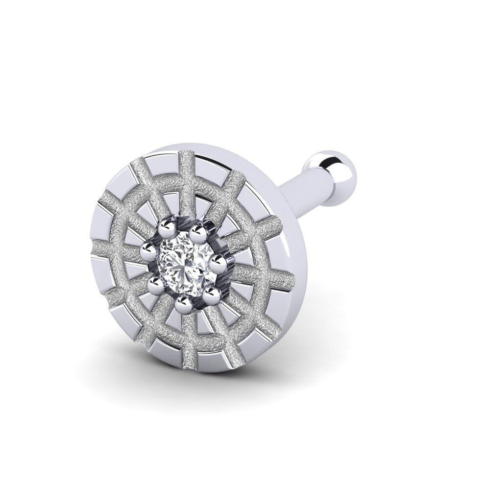 Piercing De Nez En Or Blanc 750/18k Avec Diamant 0,03 Ct - Jauge 20G (0.8mm), Longueur 6mm, Neuf