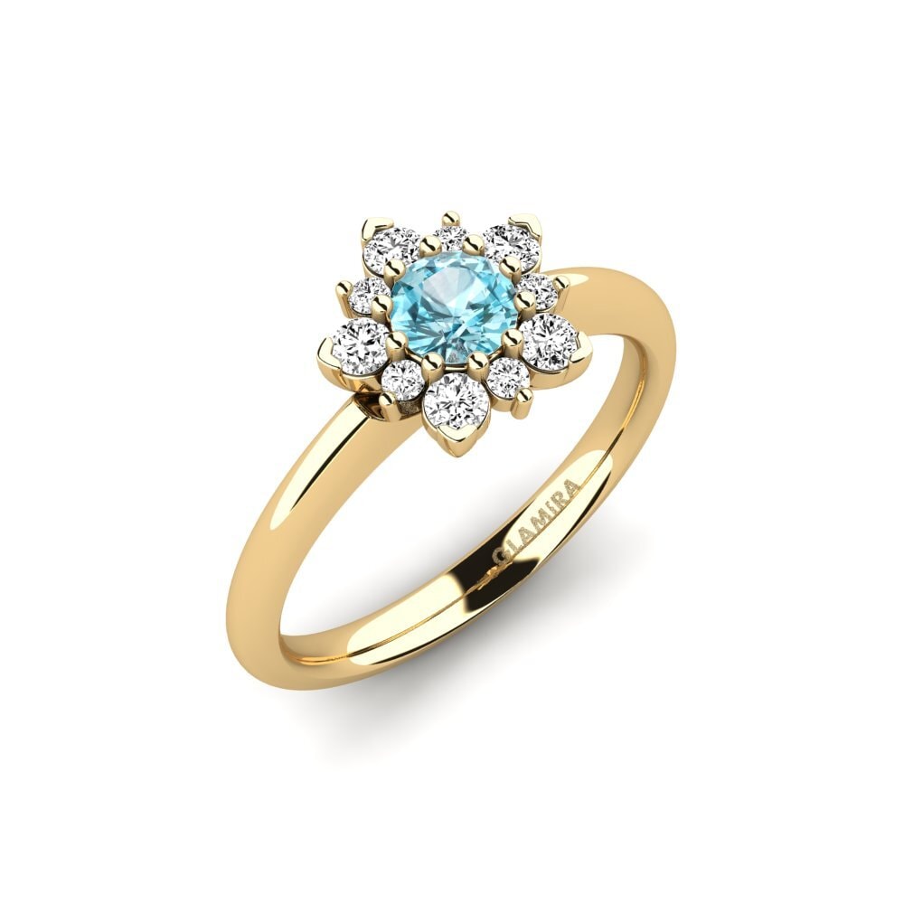 14ct Yellow Gold Blue Zircon Engagement Ring Tibelda