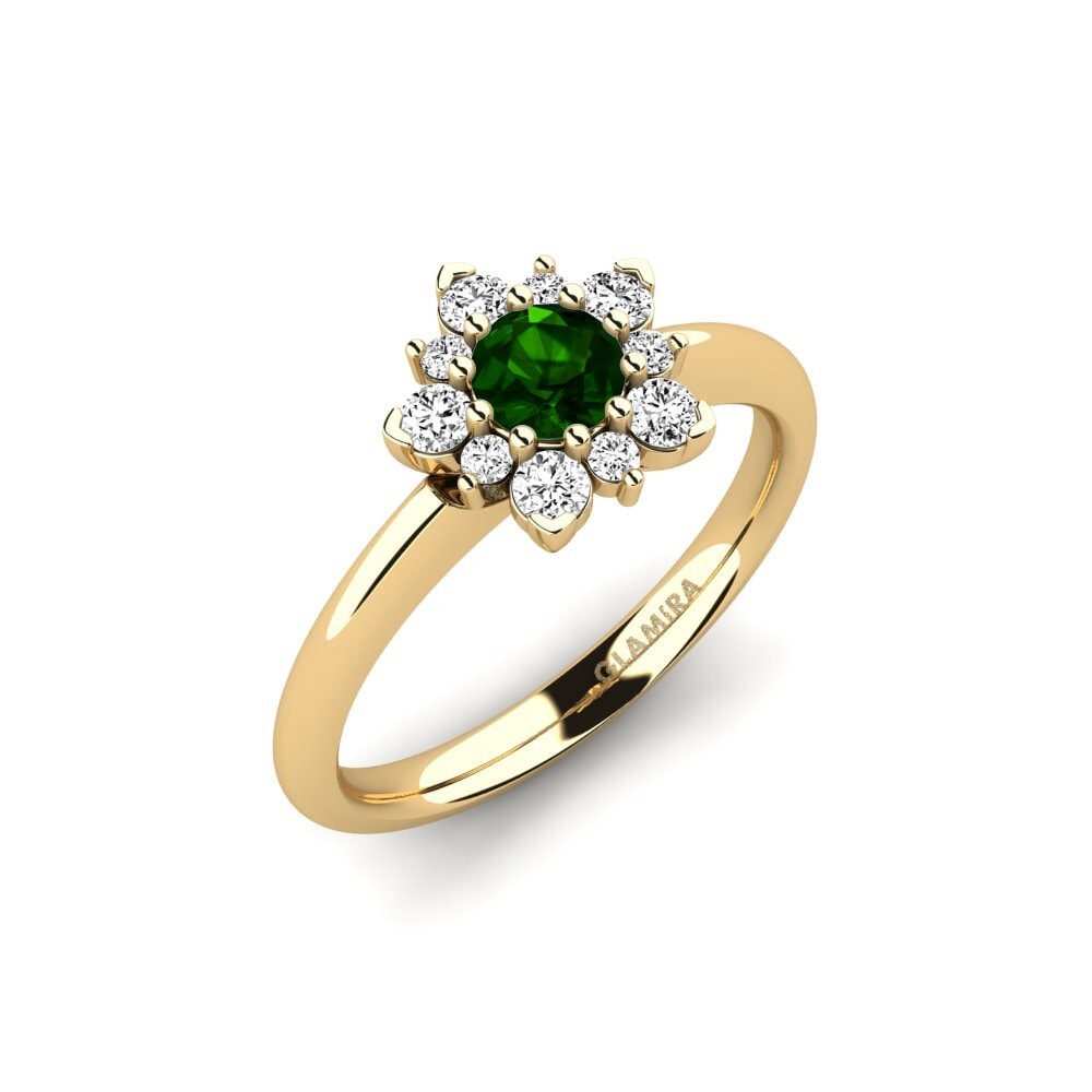14K Yellow Gold Green Tourmaline Engagement Ring Tibelda
