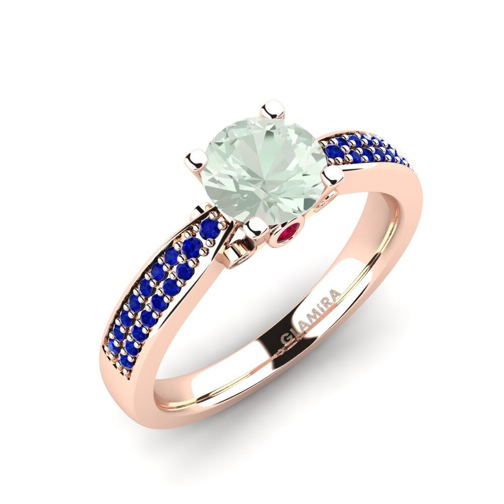 18k Oro Rosa Amatista verde Anillo de compromiso Donielle 1.0 crt