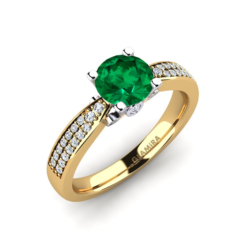 14ct Yellow / White Gold Emerald (Lab Created) Engagement Ring Donielle 1.0 crt