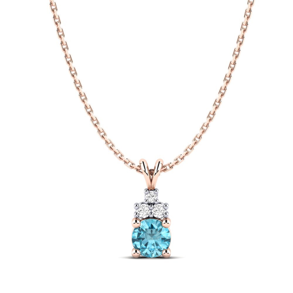 14ct Rose / White Gold Blue Zircon Women's Pendant Adara