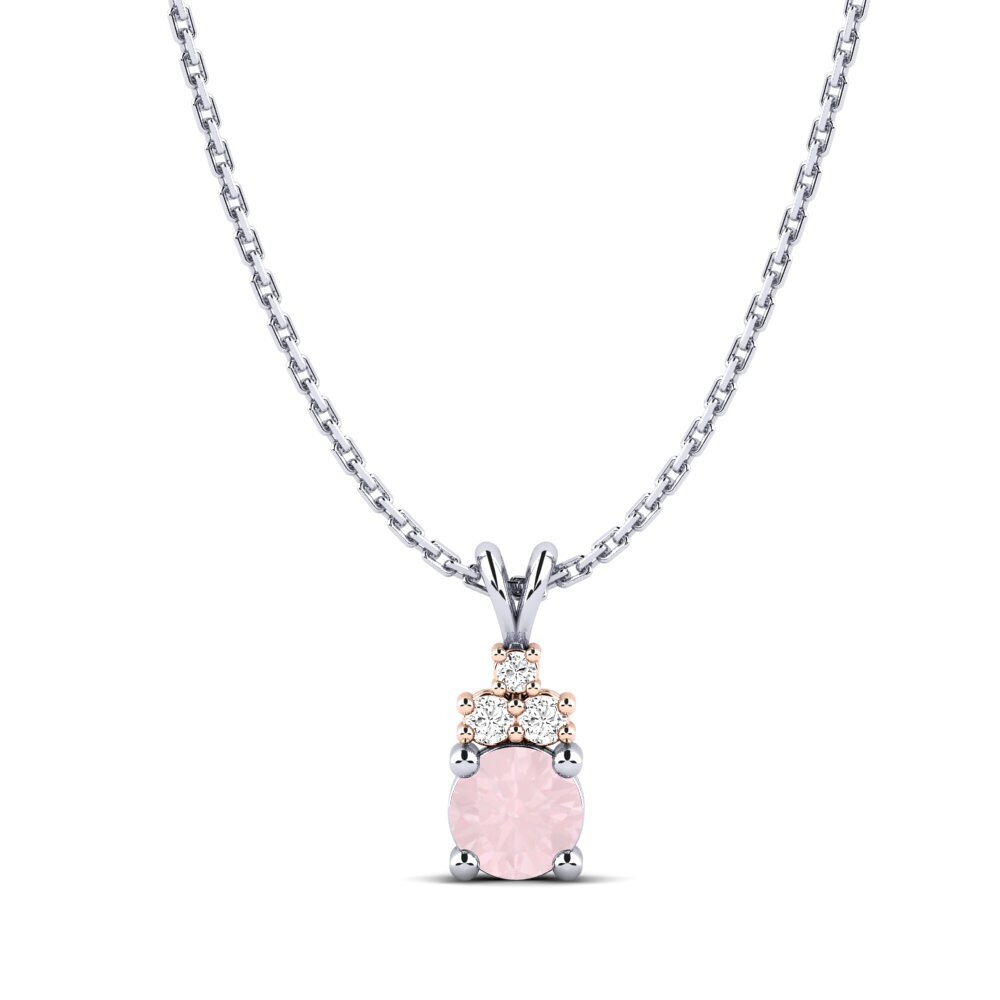 14k Oro Blanco & Rosa Cuarzo rosa Colgante de Mujer Adara