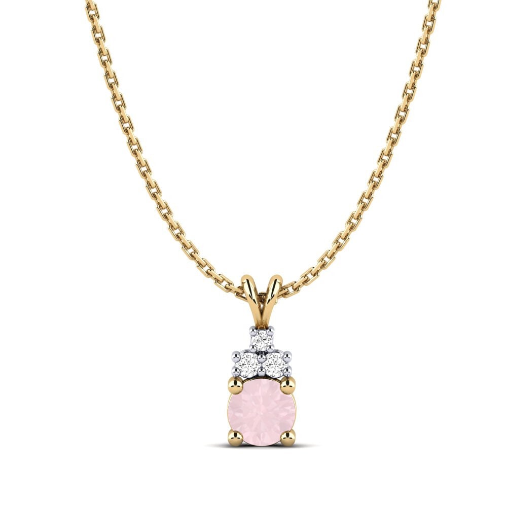14k Oro Amarillo & Blanco Cuarzo rosa Colgante de Mujer Adara