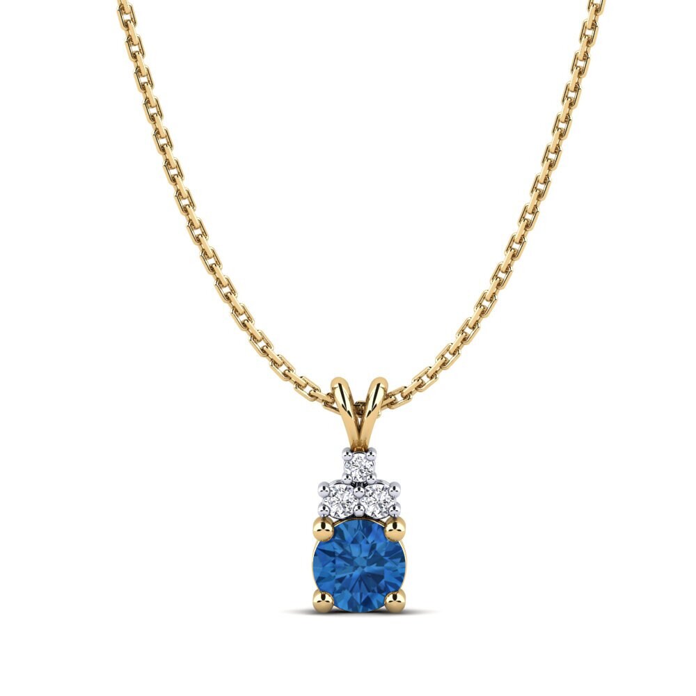 14k Oro Amarillo & Blanco Circonita Azul Oscuro Colgante de Mujer Adara