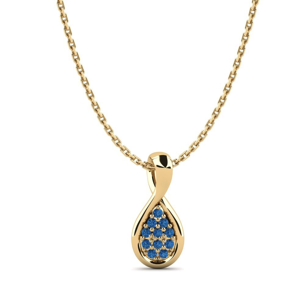 Fashion Dark Blue Zirconia 14k Yellow Gold Necklaces