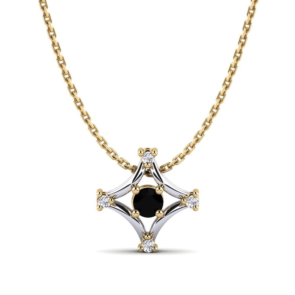 14ct Yellow & White Gold Black Sapphire Women's Pendant Helga