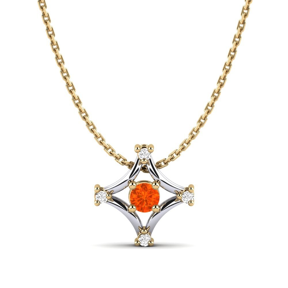 14k Oro Amarillo & Blanco Ópalo Fuego Colgante de Mujer Helga
